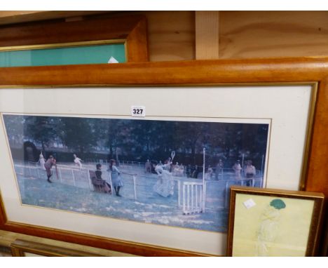 A WATERCOLOUR OF DUCKS, SIX ART DECO STYLE PRINTS, AND A TENNIS PRINT, ETC.
