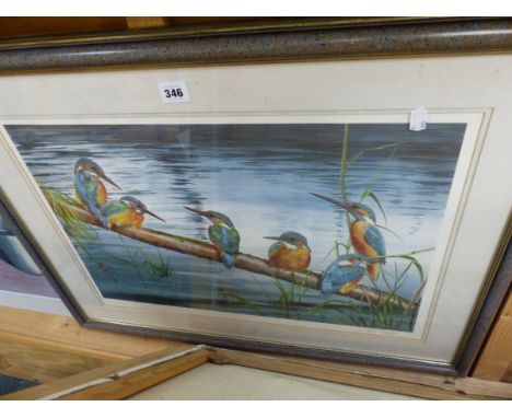 A SIGNED LIMITED EDITION PRINT OF KINGFISHERS, BY DOROTHEA HYDE.
