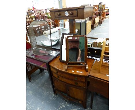 A 19TH C. CONVERTED COMMODE, TWO SMALL MIRRORS, AND A VICTORIAN OCCASIONAL TABLE. 