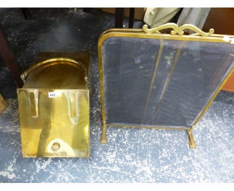 A BRASS COAL BOX AND FIRE SCREEN. 
