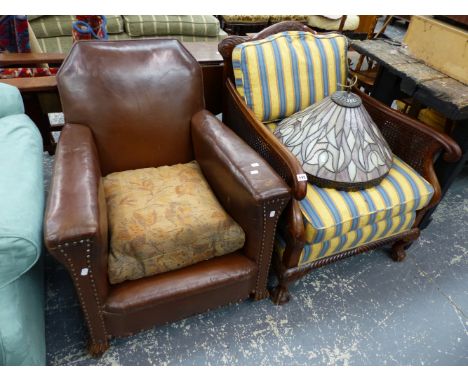 A BERGERE ARM CHAIR AND AN ART DECO ARM CHAIR. 