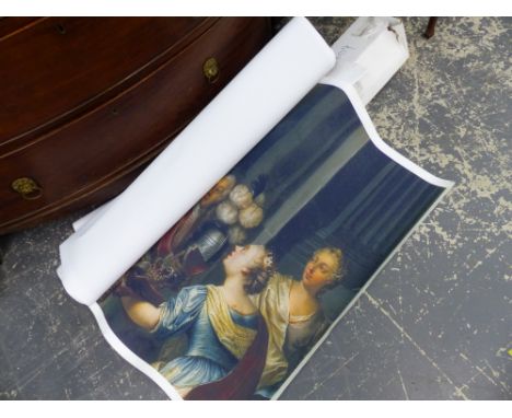 A QUANTITY OF PRINT ON CANVAS POSTERS. 