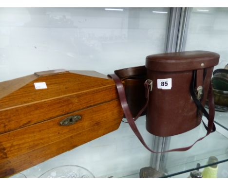 TWO PAIRS OF BINOCULARS, AND A 19TH C. TEA CADDY. 