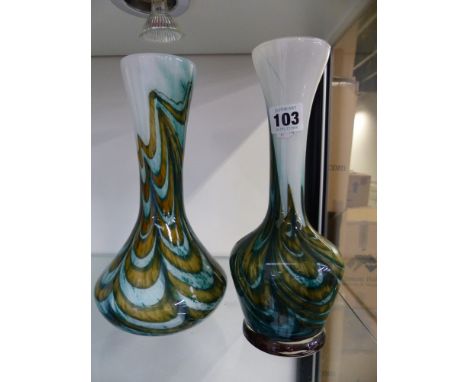 TWO ART GLASS VASES.