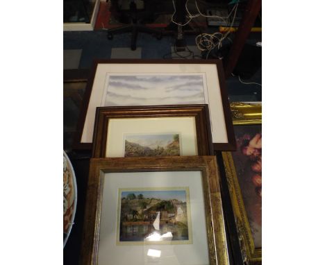 A Framed Water Colour by Gordon Bruce with A Framed Print of The Iron Bridge plus Three Others.