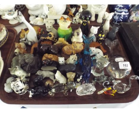 A Tray of Ceramic and Glass Animal and Fish Ornaments. 