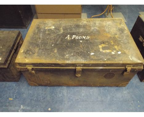 A Large Metal Travelling Trunk Inscriber A. Pound. 