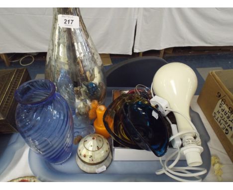 A Tray of Glass Ware, Costume Jewellery, Table Lamp Etc.  