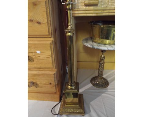 A Tall Brass Ribbed Column Table Lamp.