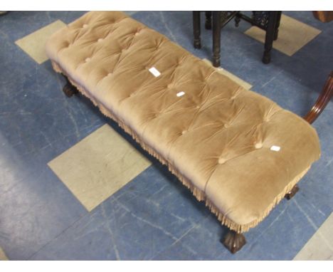 A Button Upholstered Duet Stool with Claw Feet. 
