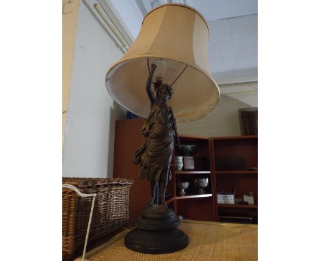 A Spelter Figural Table Lamp Depicting Classical Maiden.