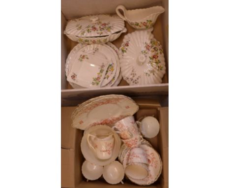 Copeland Spode Floral pattern dinnerwares and an early 20th Century red transfer tea set decorated with finches