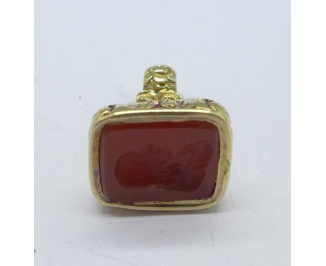 A 19th Century yellow metal portrait seal fob