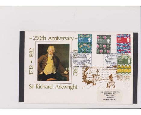Great Britain FDC's 1982 (23 July) British Textiles set on official Arkwright Society FDC, Cromford Mills, Matlock (BFDC 16)
