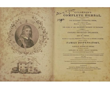 Culpeper (Nicholas). Culpeper's Complete Herbal, 1828,  engraved portrait frontispiece, 40 hand-coloured engraved plates, som