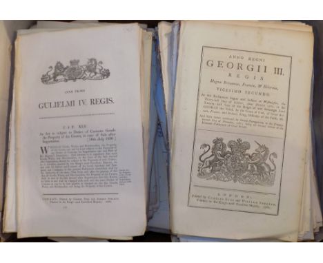 *Miscellaneous ephemera, mostly 19th century,  including disbound Acts of Parliament, pamphlets, leaflets, a scrap album with