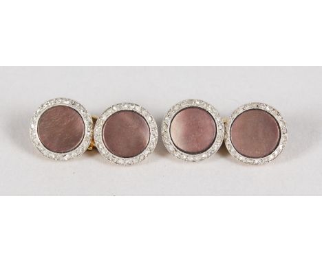 A PAIR OF GOLD, DIAMOND AND HARDSTONE CUFFLINKS.