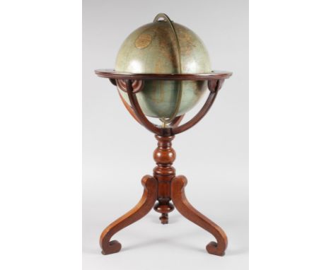 A GOOD 12-INCH GLOBE AND STAND by W. & A. K. JOHNSTON, GEOGRAPHER, Engraver and Printer to the Queen. 30ins high overall.