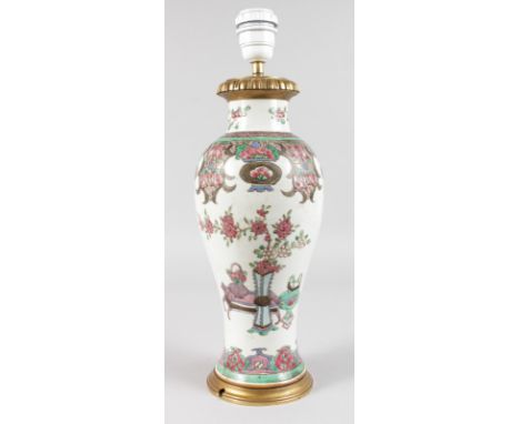 A SAMSON OF PARIS FAMILLE ROSE VASE, converted to a lamp. 14ins high.