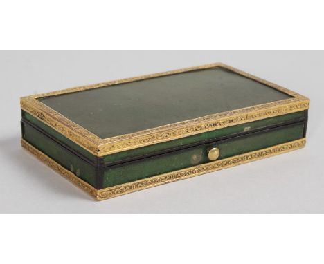 A GOOD REGENCY RECTANGULAR BOX, the lid with an inside mirror, the box with brass banding. 4.5ins wide.