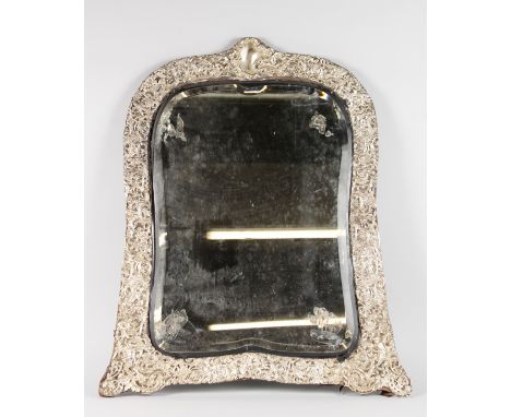 A LARGE VICTORIAN SILVER EASEL MIRROR with a good quality pierced scroll frame, with bevelled mirrored panel. London 1896.  M