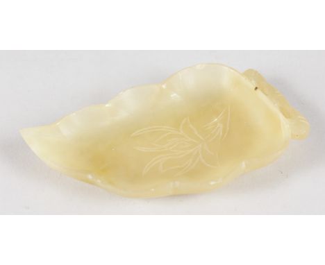 A CHINESE JADE LEAF BRUSH WASHER. 4ins.