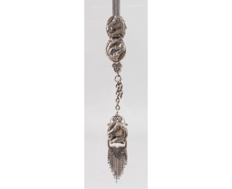 A SILVER LINK HORSES HEAD WATCH CHAIN.