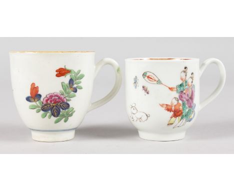 AN 18TH CENTURY WORCESTER COFFEE CUP painted with starburst pattern and a rare Worcester Mandarin coffee cup with four orient
