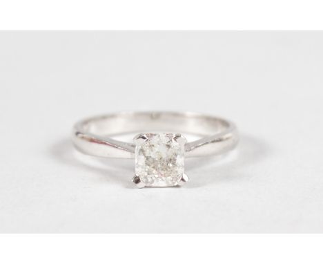 AN 18CT WHITE GOLD SOLITAIRE PRINCESS CUT DIAMOND RING of 80 points.