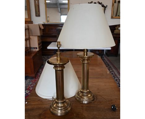 A pair of large brass pillar table-lamps 60 cm
