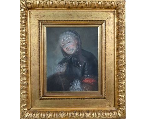 Victorian school - Portrait of an old lady in bonnet and lace cuffs, pastel, 27 x 22 cmPeriod frame, damage to face