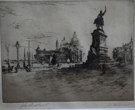 W H Sweet and John Shapland - St Marks Square, Venice, etching, pencil signed to lower edge, 13.5 x 18 cm