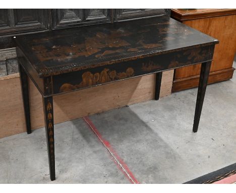 An Oriental rectangular console table with ebonised and gilt Chinoiserie decoration, 120 cm wide x 58 cm deep x 73 cm high