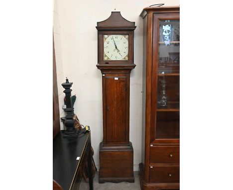 An early 20th century oak longcase clock, painted dial signed E Cownsell, Farringdon with date aperture and thirty hour movem