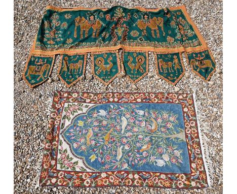 A Sri Lankan wall hanging panel together with a crewel work panel (2)