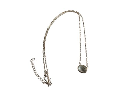 SILVER AND LIGHT BLUE STONE PENDANT AND CHAIN 
