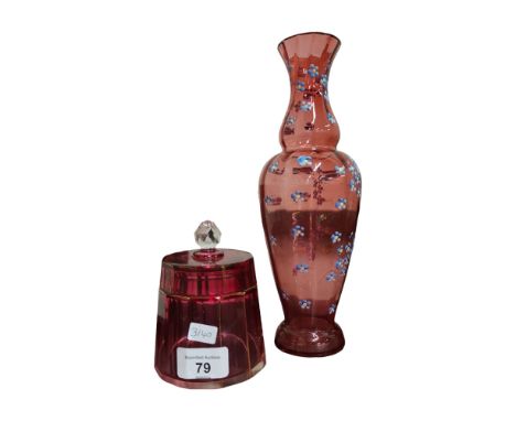 RUBY VASE &amp; RUBY LIDDED JAR 
