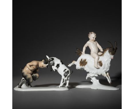 Zwei Figurengruppen - Faun und ZiegenbockRosenthal, bzw. Goebel/Wilhelmsfeld, 20. Jh.L. 20/21,5 cmHugo Meissen für Rosenthal,