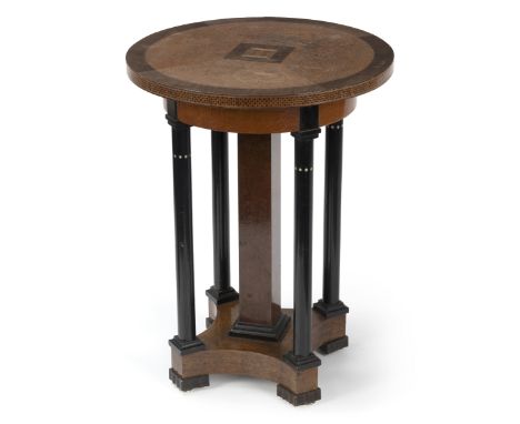 Art-Deco-Säulentischchen mit Schachbrettmuster und Rosewohl Deutschland, um 1920H. 74, D. ca. 40 cmWurzelholz, partiell eboni