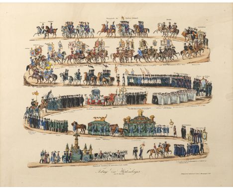 Der Festzug der Württemberger 1841. 5 altkol. Lithographien19. Jhdt.41 x 52 cmDer sog. "Kleine Zyklus" als altkol. Lithograph