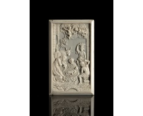 Kleine Elfenbein-Relieftafel mit Geburt ChristiItalien, um 190012 x 7,5 cmMit CITES Nr. DE-K-240104-36