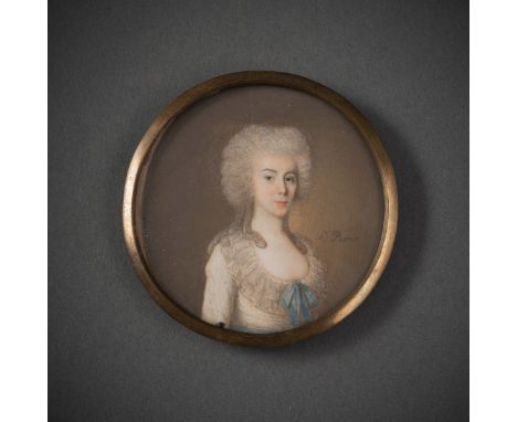 Périn-Salbreaux, Lié-Louis1753 - 1817D. 6,5 cmMiniatur/Damenportriat. Gouache/Elfenbein, signiert "L. Périn". Verkaufsgenehmi