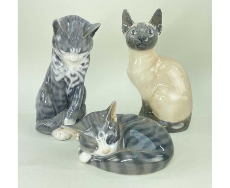 THREE ROYAL COPENHAGEN MODELS OF CATS, model numbers '340', '3281' & '422', printed marks to base (3)Provenance: private coll