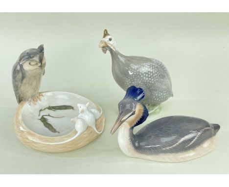 ROYAL COPENHAGEN CERAMICS comprising 'Mouse & Owl' dish numbered to base 1050/610 & 161, model of a Grebe numbered 3263 toget