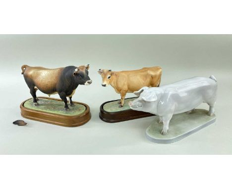 PORCELAIN MODELS OF FARM ANIMALS comprising Royal Worcester bone china 'Jersey Cow' 1961 on plinth, Royal Worcester bone chin