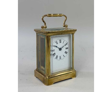 FRENCH BRASS CARRIAGE CLOCK, the white enamel face with Roman numerals, with winderProvenance: private collection Swansea, co