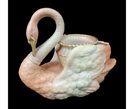 ROYAL WORCESTER BLUSH IVORY PLANTER / JARDINIERE, modelled as a swan with gilt highlights, shape number 532, 23.5cms longProv