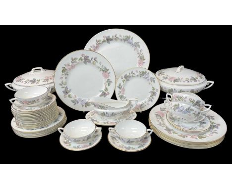 ROYAL WORCESTER 'JUNE GARLAND' CHINA DINNER SERVICE, complete for six place settings, including dinner, dessert, and side pla