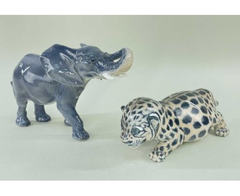 TWO ROYAL COPENHAGEN MODELS OF AFRICAN ANIMALS, comprising a leopard cub, model number '4659' with incised initials 'J G', 22