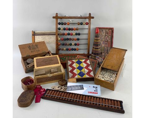 ASSORTED VINTAGE EDUCATIONAL TOYS AND GAMES, including floral Loto, Animal Alphabet, box of bone letters, box of wood letters